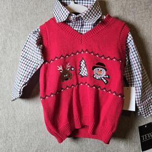 TFW Long Sleeve Button Up Shirt With a Christmas Vest New NWT Photos Party
